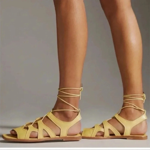 NWT Anthropologie Silent D Gladiator Satelli Tie Up Sandals Leather Upper Yellow - Picture 1 of 7